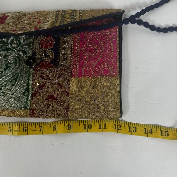 Indian Handmade Purse Vintage Patchwork Embroidery Ladies Envelope Clutch Bag - Picture 4 of 11